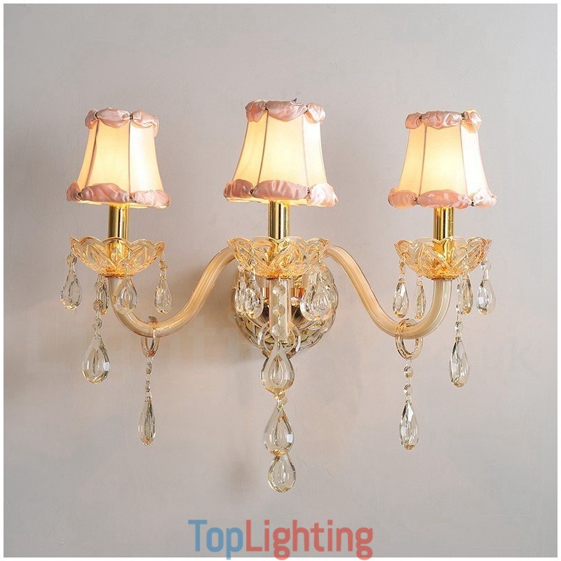 3 Light Gold K9 Crystal Candle Retro Glass Wall Light