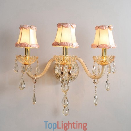 3 Light Gold K9 Crystal Candle Retro Glass Wall Light 3 Light Gold K9 Crystal Candle Retro Glass Wall Light