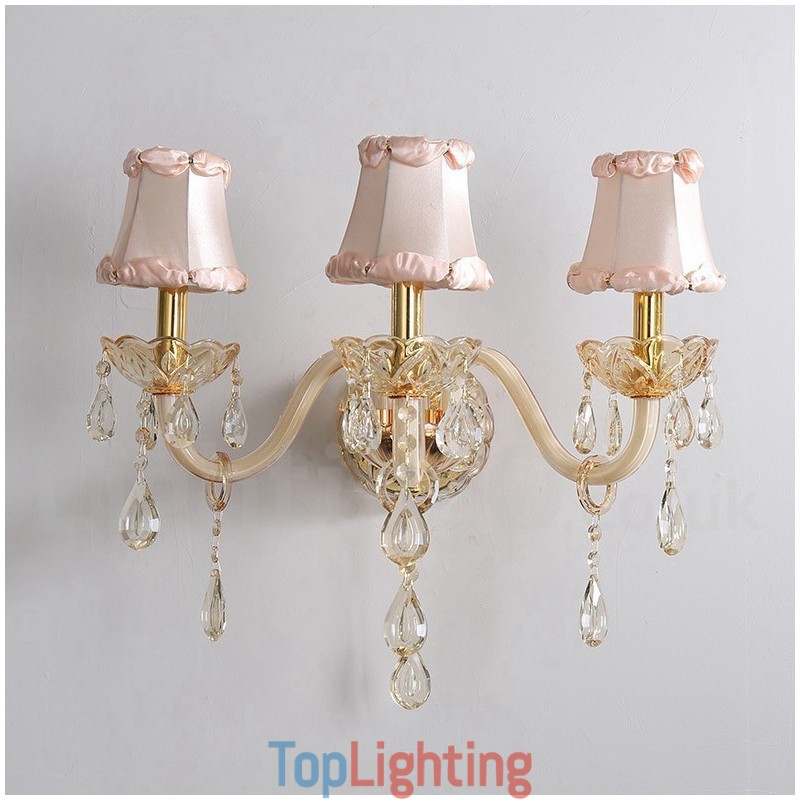 3 Light Gold K9 Crystal Candle Retro Glass Wall Light