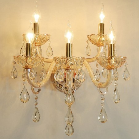 5 Light Gold K9 Crystal Candle Retro Glass Wall Light 5 Light Gold K9 Crystal Candle Retro Glass Wall Light