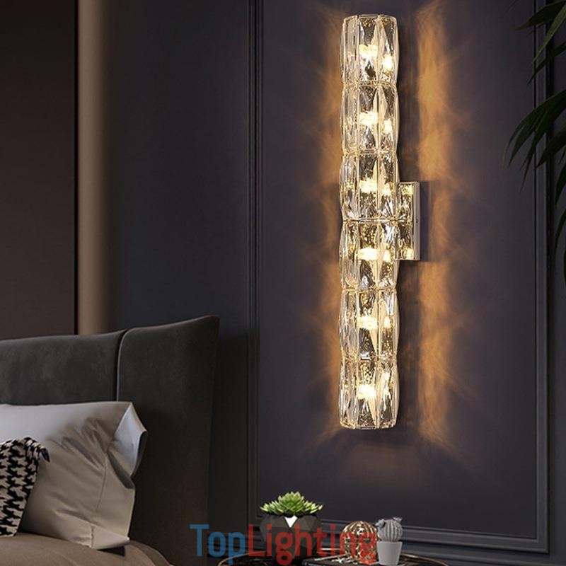 Living Room Wall Lamp Light Luxury Simple Bedroom Bedside Lamp Hotel Lobby Aisle Villa Project Stainless Steel Crystal Wall Sconces