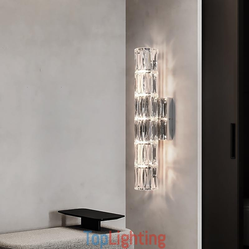 Living Room Wall Lamp Light Luxury Simple Bedroom Bedside Lamp Hotel Lobby Aisle Villa Project Stainless Steel Crystal Wall Sconces