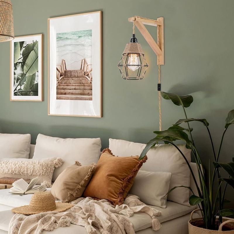Hemp Rope Iron Art Wall Light American Pastoral Retro Wall Sconce With Plug