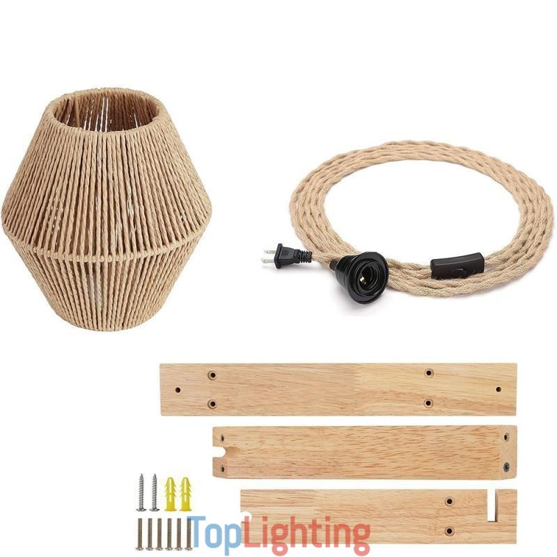Paper Rope Wall Sconce American Pastoral Retro Wall Light With Plug