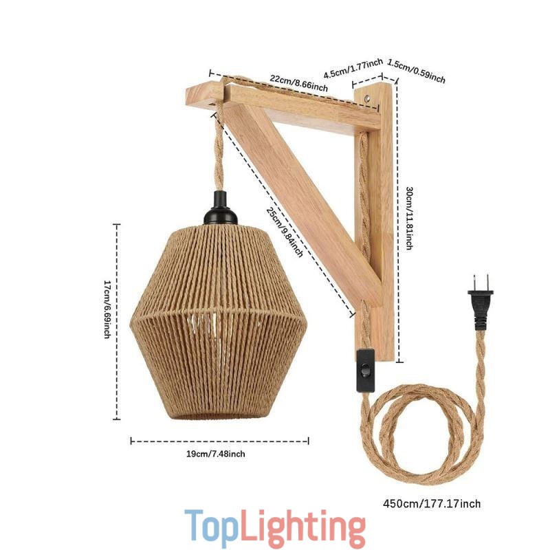 Paper Rope Wall Sconce American Pastoral Retro Wall Light With Plug