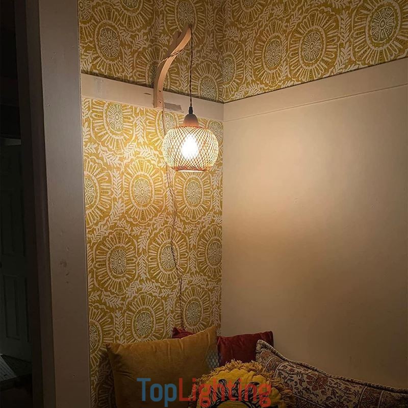 Bamboo Wall Sconce American Pastoral Retro Hemp Rope Wall Light With Plug