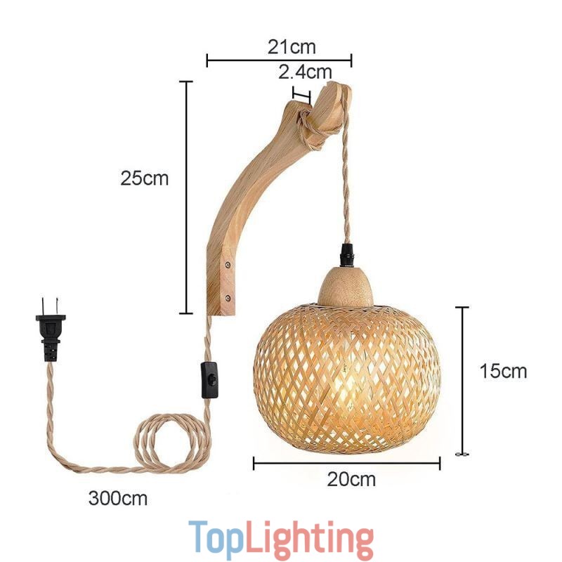 Bamboo Wall Sconce American Pastoral Retro Hemp Rope Wall Light With Plug