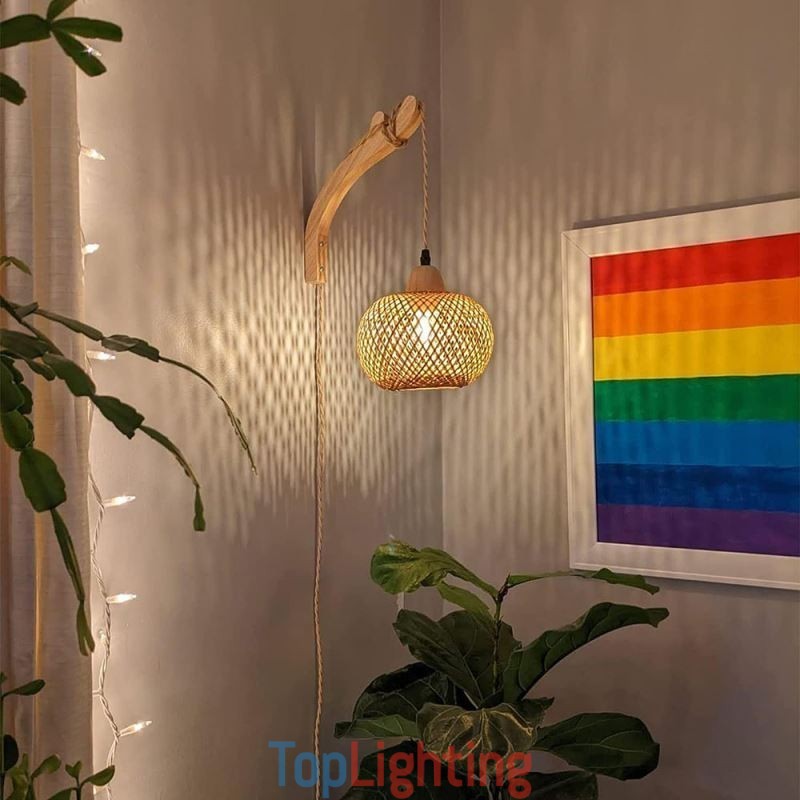 Bamboo Wall Sconce American Pastoral Retro Hemp Rope Wall Light With Plug