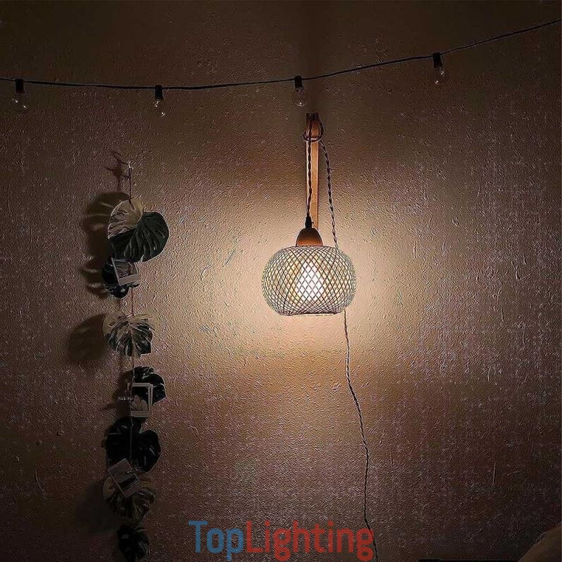 Bamboo Wall Sconce American Pastoral Retro Hemp Rope Wall Light With Plug