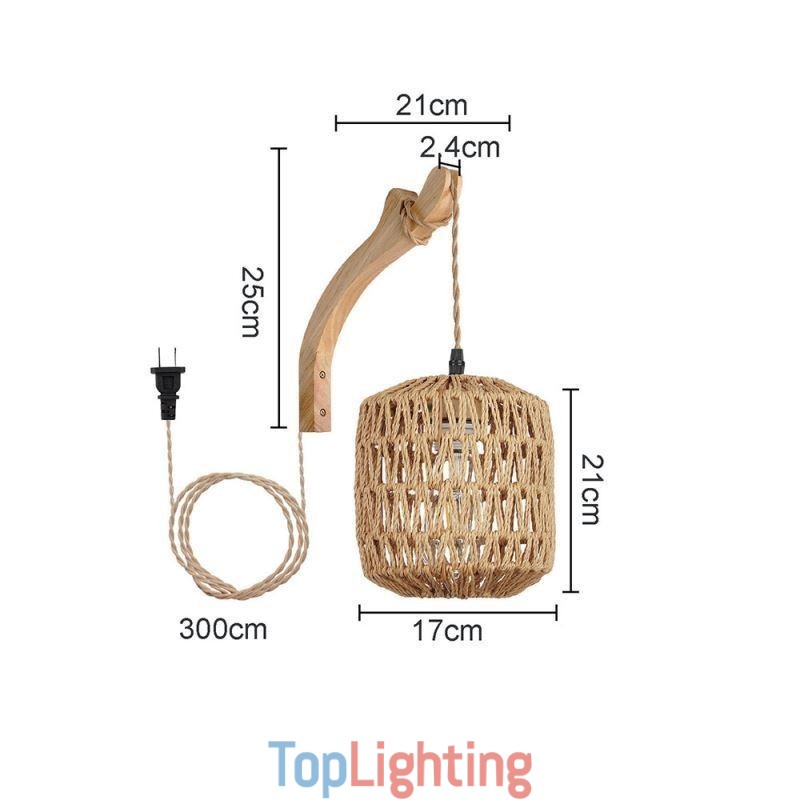 American Retro Wall Sconce 3M Hemp Rope Hanging Line Paper Rope Woven Lampshade