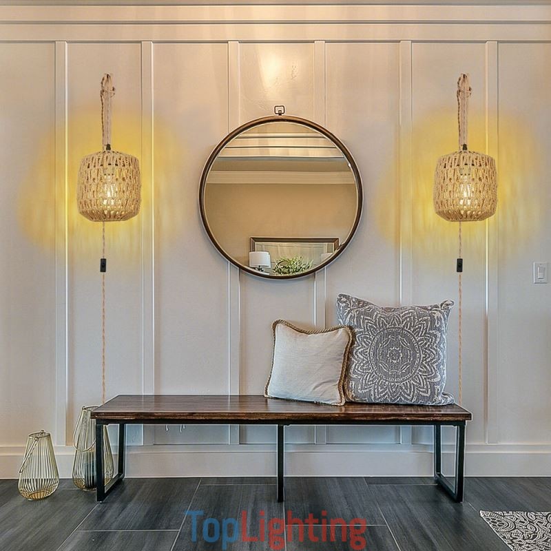 American Retro Wall Sconce 3M Hemp Rope Hanging Line Paper Rope Woven Lampshade