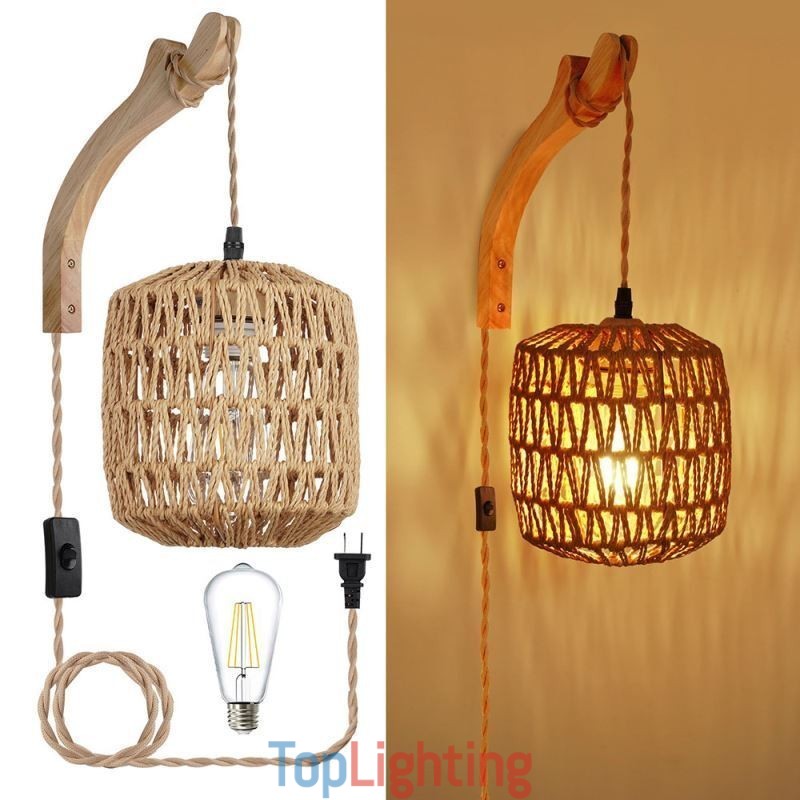 American Retro Wall Sconce 3M Hemp Rope Hanging Line Paper Rope Woven Lampshade