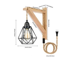American Retro Wall Sconce 2.5M Hemp Rope Hanging Wire Black Iron Painted Lampshade