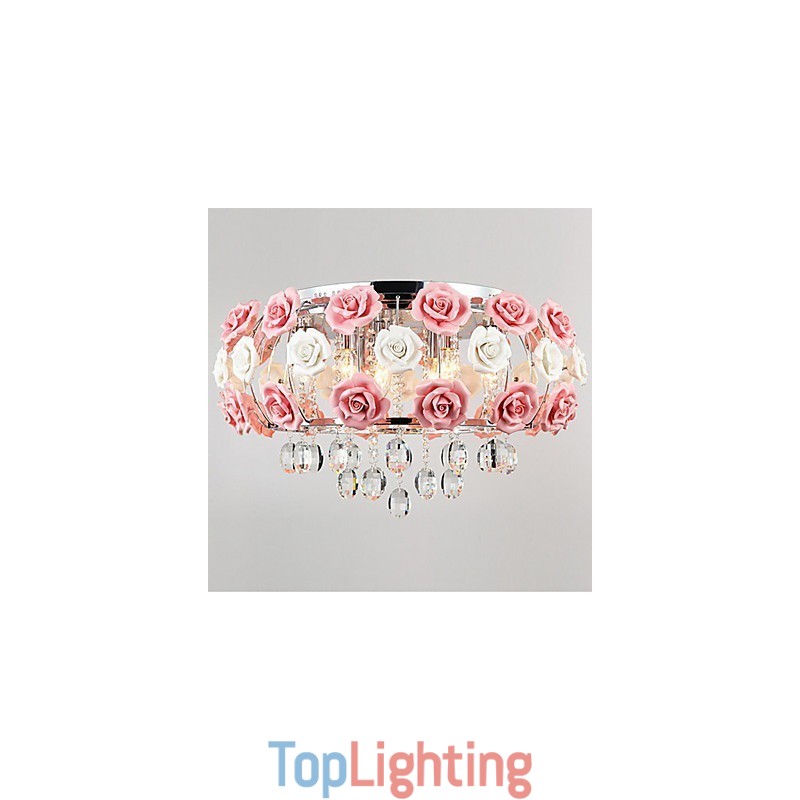 Country Crystal Electroplated Metal Flush Mount