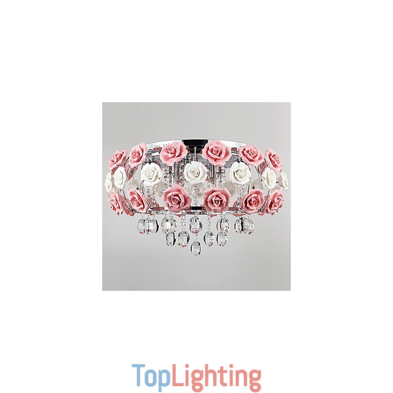 Country Crystal Electroplated Metal Flush Mount