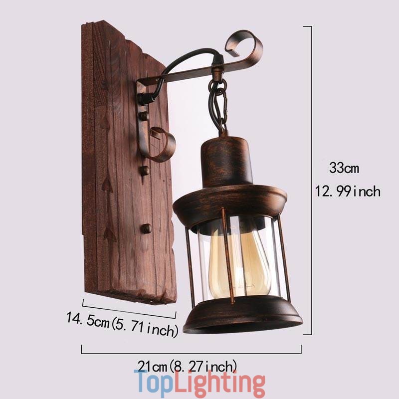 American Vintage Wall Light Industrial LOFT Wall Sconce Solid Wood Glass Lamp Light