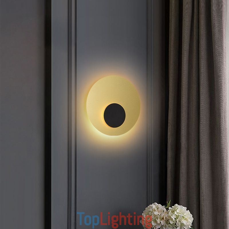 Nordic Wall Light Black Gold Round Full Copper Wall Sconce