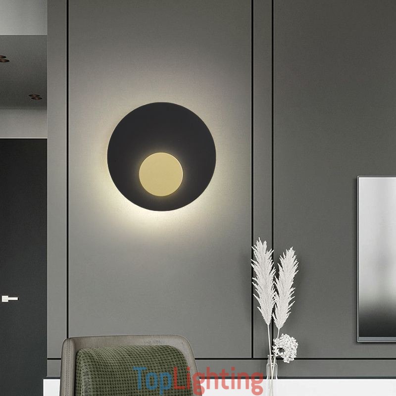 Nordic Wall Light Black Gold Round Full Copper Wall Sconce