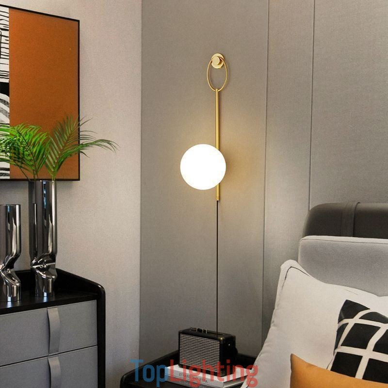 Modern Globe Wall Sconce Brushed Gold Glass Wall Light