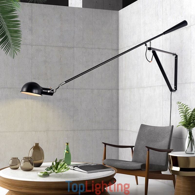 Single Rocker Arm Wall Light Bedside Reading Sconce Lamp