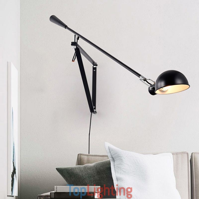 Single Rocker Arm Wall Light Bedside Reading Sconce Lamp