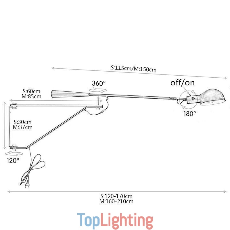 Single Rocker Arm Wall Light Bedside Reading Sconce Lamp