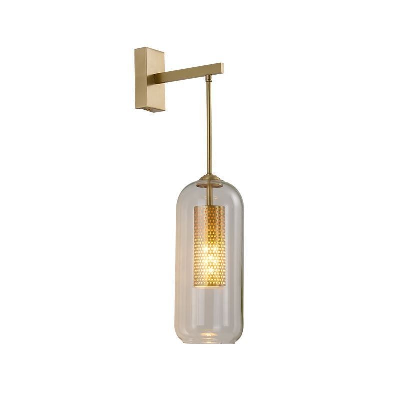 Nordic Brass Wall Lamp Inner Hollow out Cylinder Glass Lamp Shade