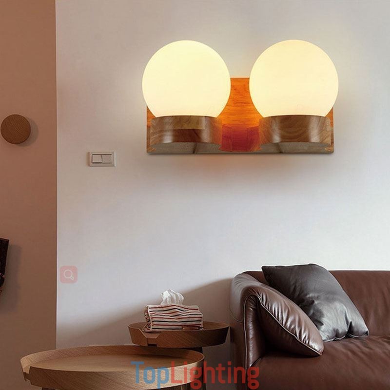 Nordic Solid Wood Wall Light Cozy Ball Shape Sconce Light