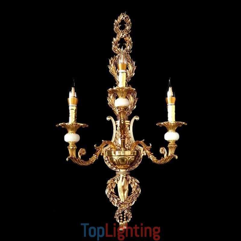 European Wall Lamp Luxurious Petal Wall Sconce Jade Decoration Lamp Bedside Lighting