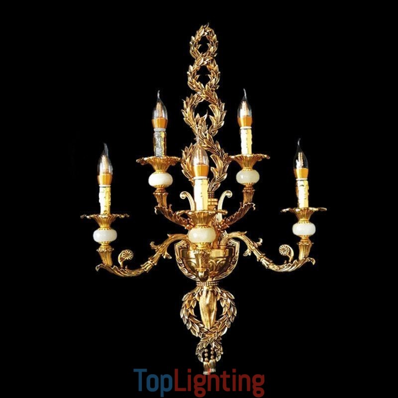 European Wall Lamp Luxurious Petal Wall Sconce Jade Decoration Lamp Bedside Lighting