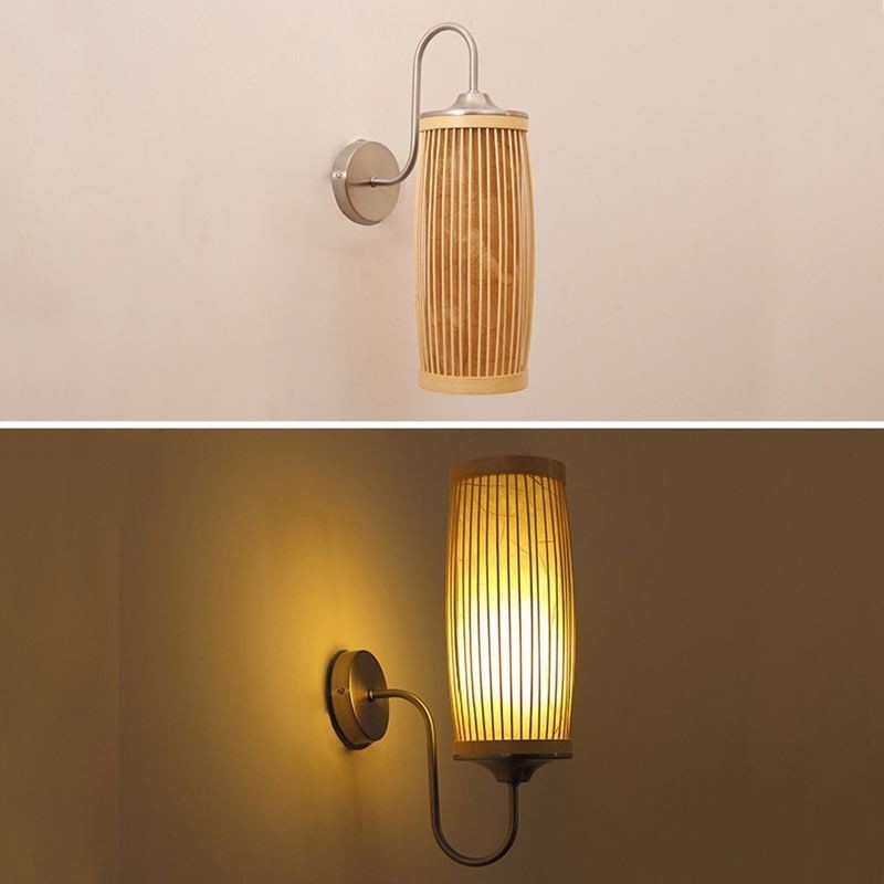 Waist Drum Design Wall Light Creative Bamboo Wall Sconce Bedside Stairs Rural Lighting