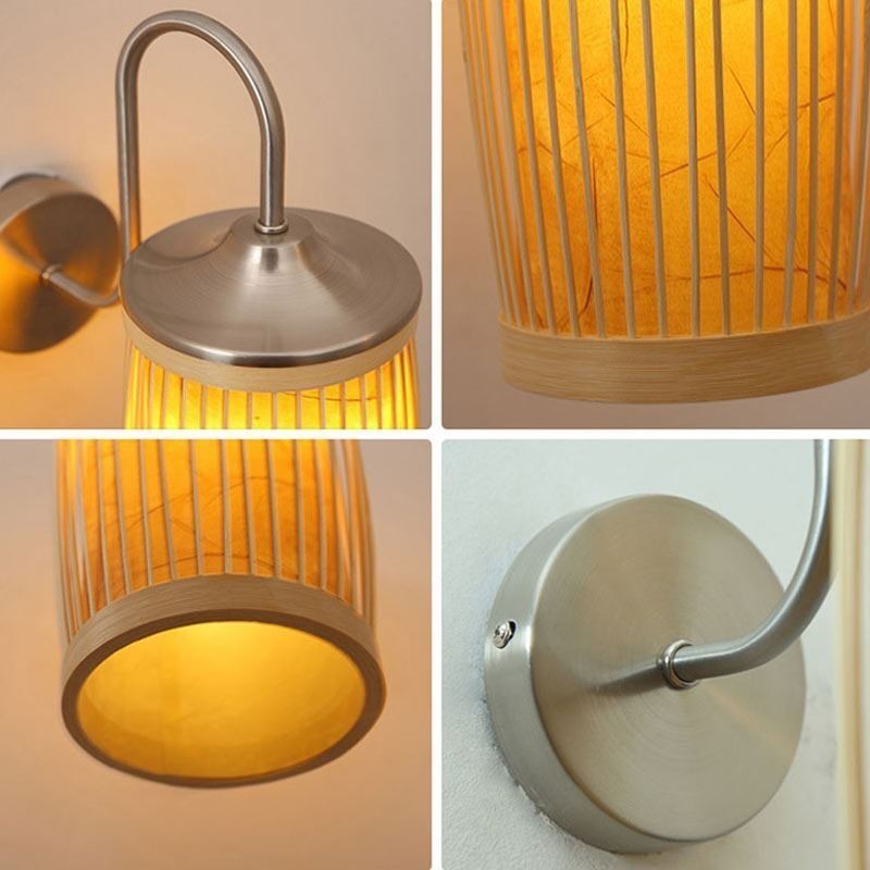 Waist Drum Design Wall Light Creative Bamboo Wall Sconce Bedside Stairs Rural Lighting