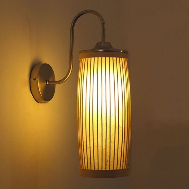Waist Drum Design Wall Light Creative Bamboo Wall Sconce Bedside Stairs Rural Lighting