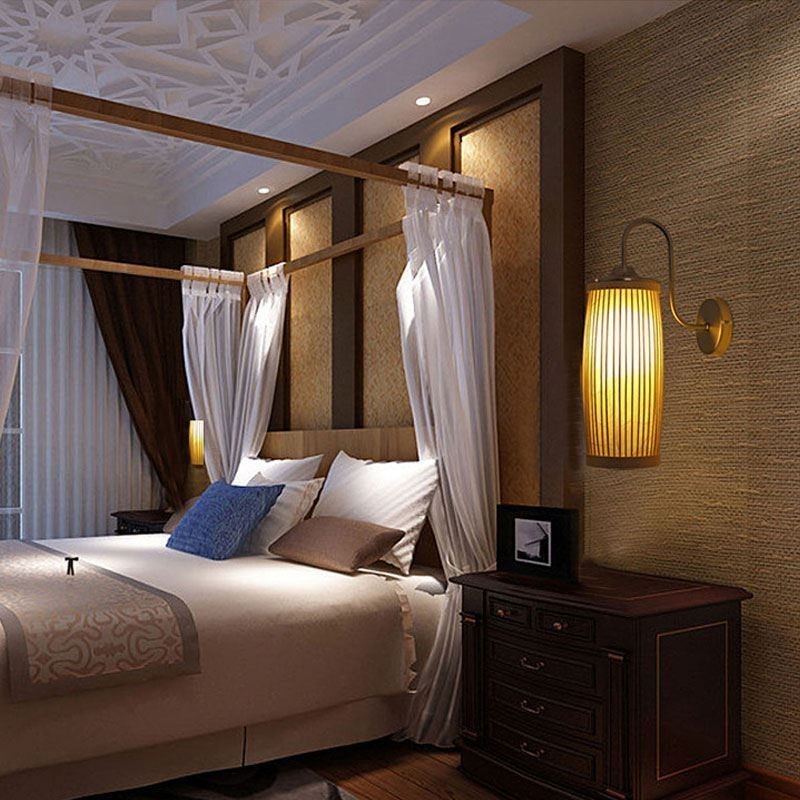 Waist Drum Design Wall Light Creative Bamboo Wall Sconce Bedside Stairs Rural Lighting
