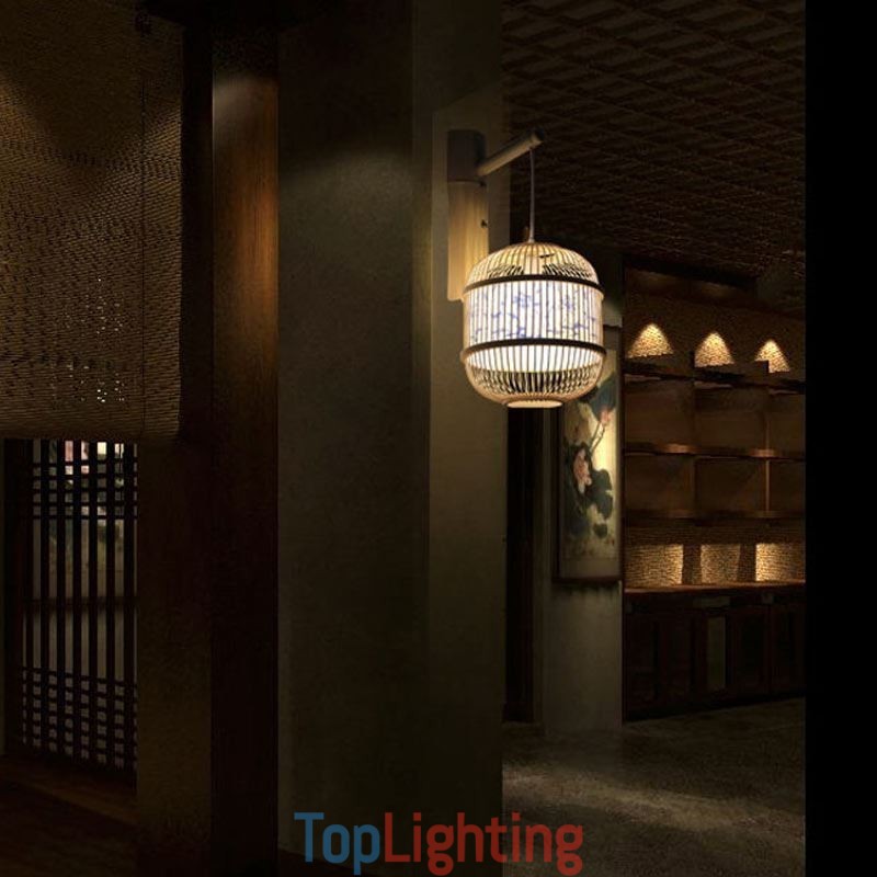 Cage Design Wall Light Creative Bamboo Hanging Wall Sconce Bedside Decorative Light