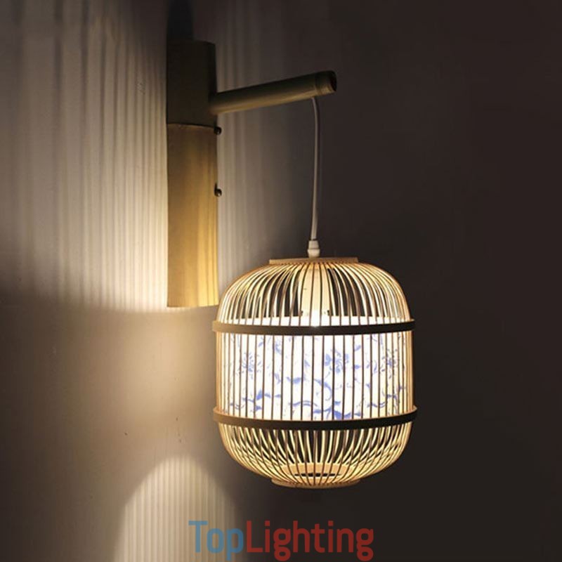 Cage Design Wall Light Creative Bamboo Hanging Wall Sconce Bedside Decorative Light