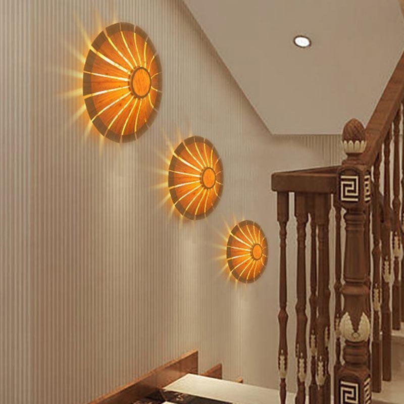 Round Flower Wall Sconce Unique Bamboo Wall Light Creative Decorative Lighting