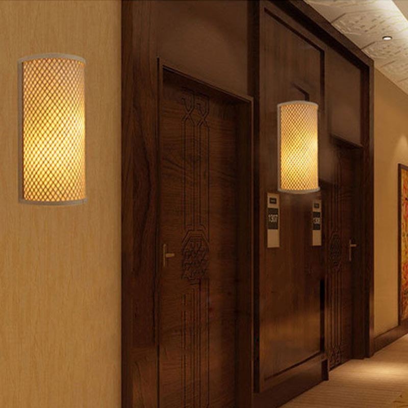 Semi cylindrical Bamboo Wall Light Creative Bedside Wall Sconce Stairs Rural Lighting