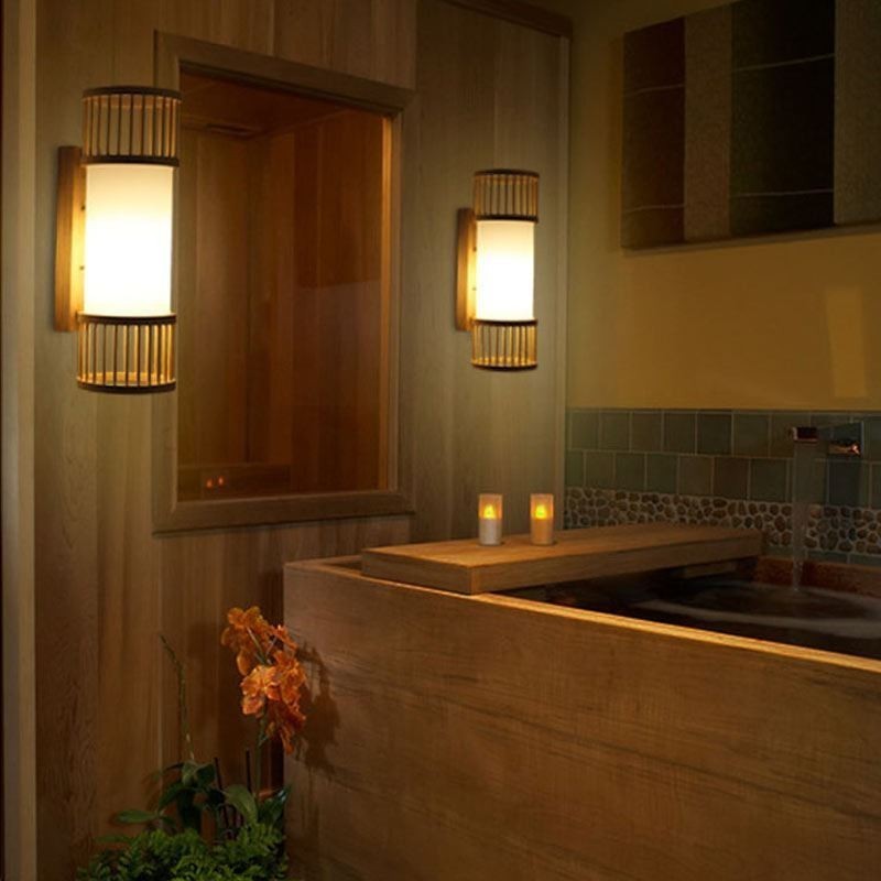 Vertical Bamboo Wall Light Creative Round Wall Sconce Bedside Stairs Lighting