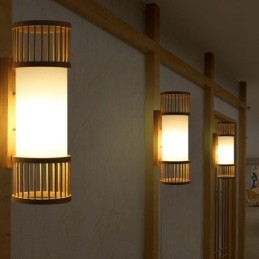Vertical Bamboo Wall Light Creative Round Wall Sconce Bedside Stairs Lighting