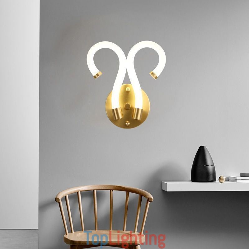Modern Wall Light Creativity Sconce Wall Lamp Copper Sheep Horn 2 Lights
