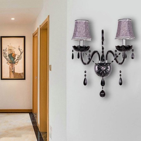 European Style Crystal Sconce Black Two Light Candle Wall Light European Style Crystal Sconce Black Two Light Candle Wall Light