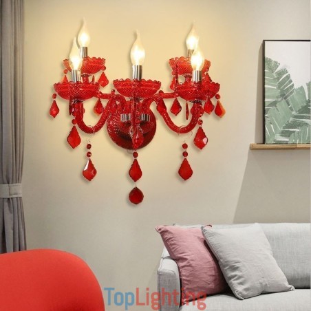 European Crystal Sconce Red Colour Wall Light European Crystal Sconce Red Colour Wall Light