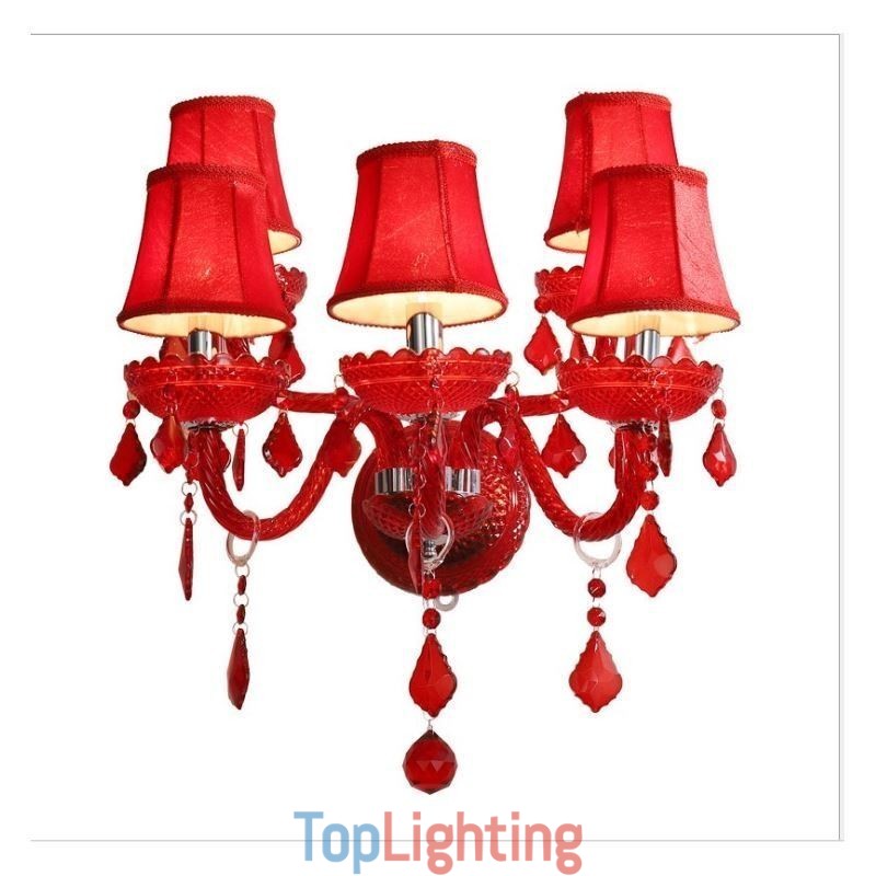 European Crystal Sconce Red Colour Wall Light