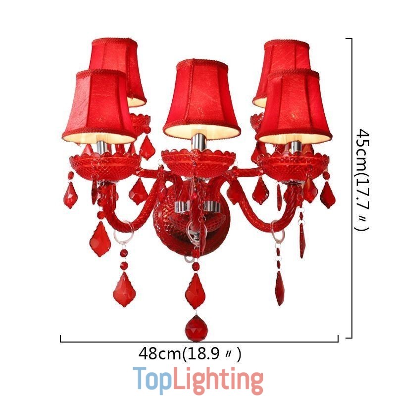 European Crystal Sconce Red Colour Wall Light