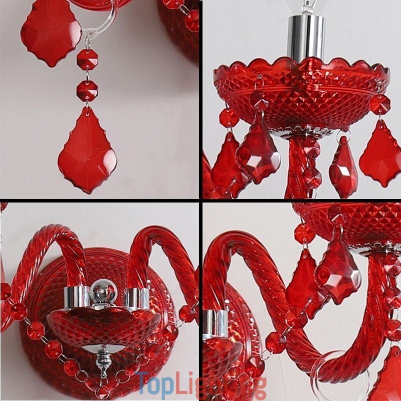 European Crystal Sconce Red Colour Wall Light