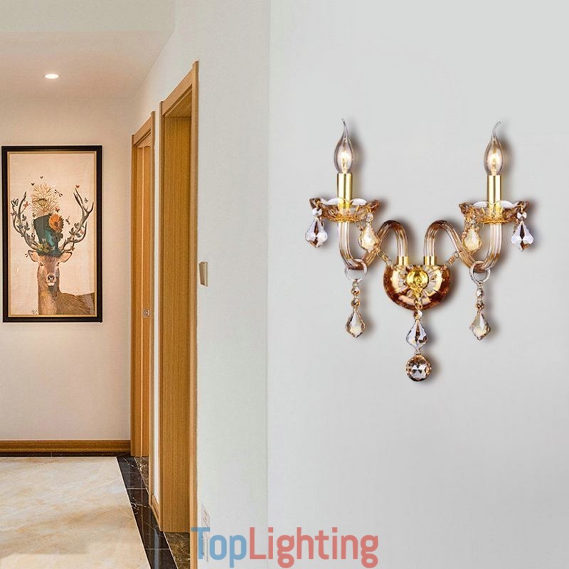European Crystal Sconce Elegant Two Light Wall Light Stairs