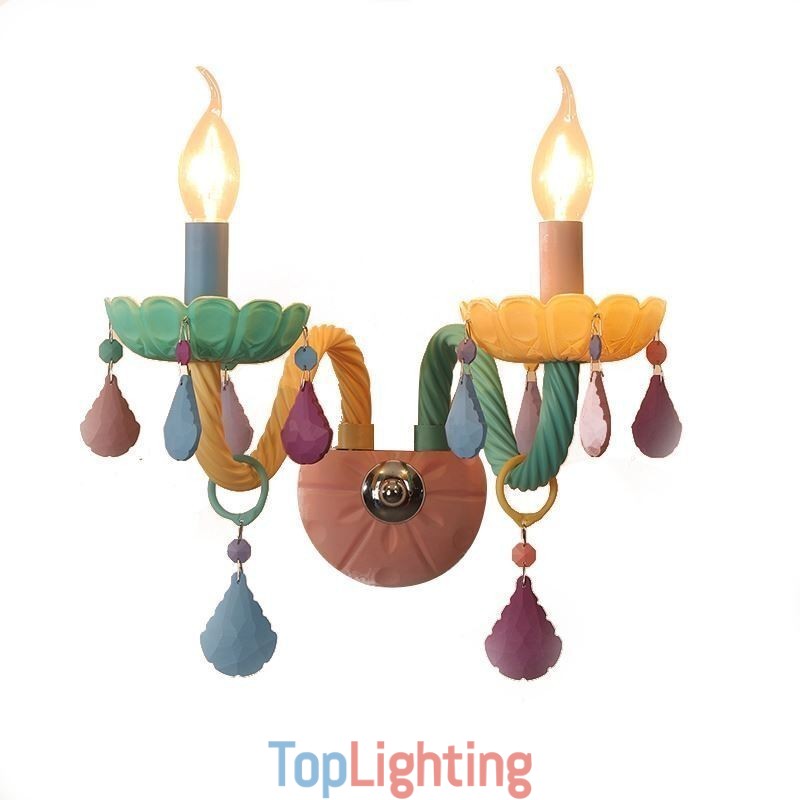 European Crystal Sconce Macaron Colourful Wall Light