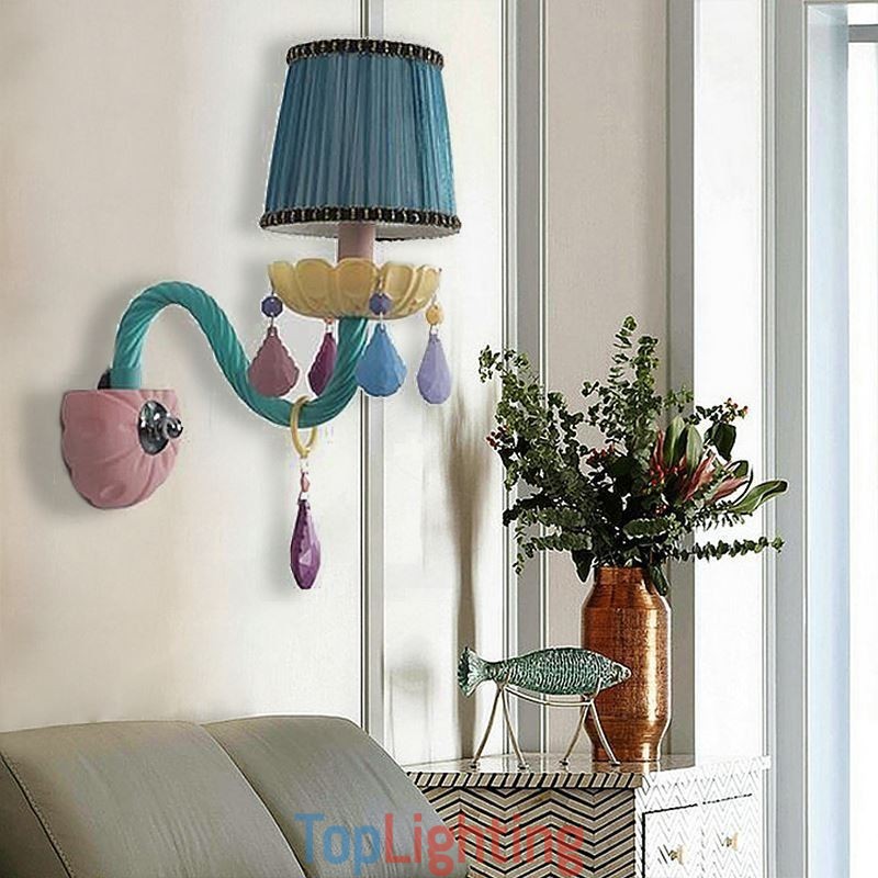 European Crystal Sconce Macaron Colourful Wall Light