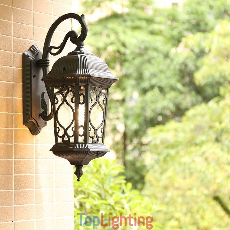 European Retro Outdoor Wall Sconce Waterproof Carved Wall Light